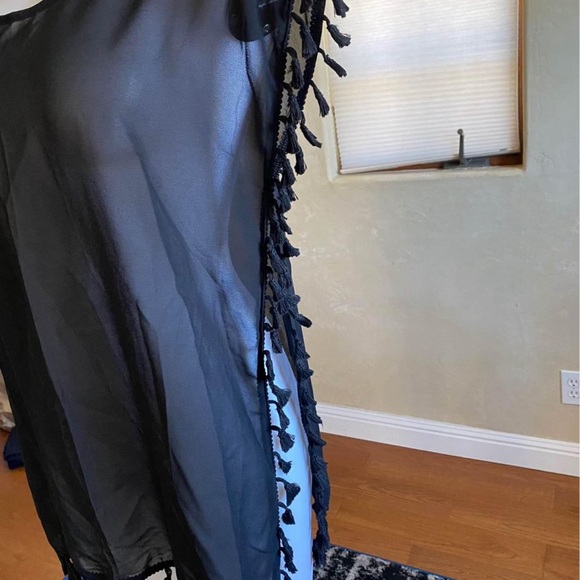 New GDKEY Black Sheer Swimsuit Cover Up With Tassels - Picture 4 of 5